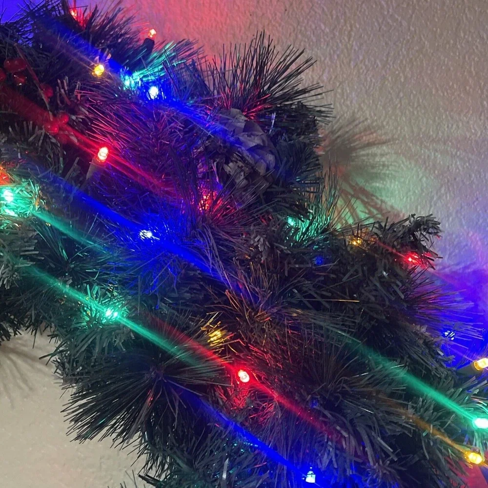 Celebrations 36in Prelit Mixed Needle Pine Wreath 150 Multi LED Lights Pinecones